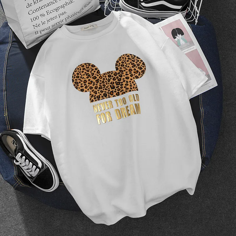 Летняя женская футболка большого размера с золотой надписью и рисунком мыши