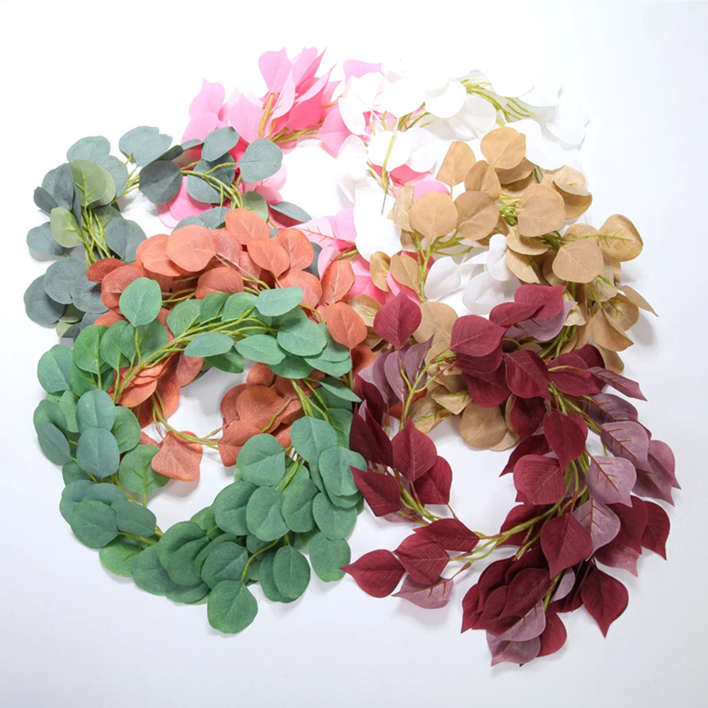 

Green Eucalyptus Leaves Garland Wisteria Artificial Flowers Rattan Fake Plant Silk Leaf Vines Arch Wedding Birthday Party Decor