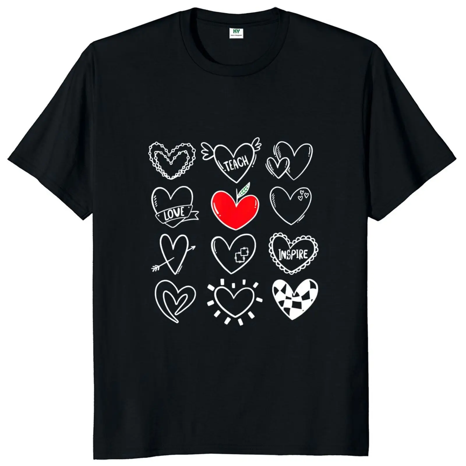 

Teach Love Inspire Hearts T Shirt Teacher Valentine's Day Gift Short Sleeve Casual O-neck 100% Cotton Unisex EU Size T-shirt