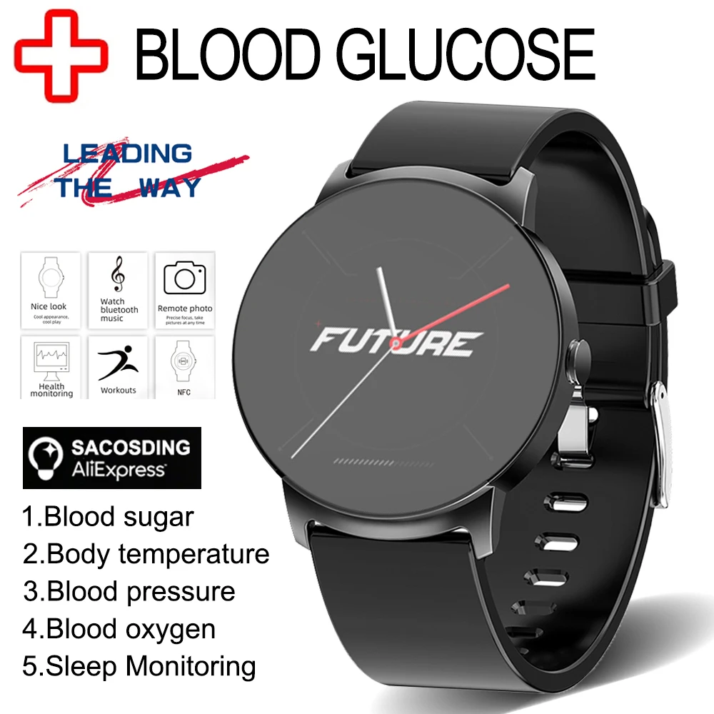 

2023 NEW Glucose Smart Watch Men Blood Pressure Blood Oxygen Body Temperature Heart Rate Alarm IP68 Waterproof Smartwatch Women