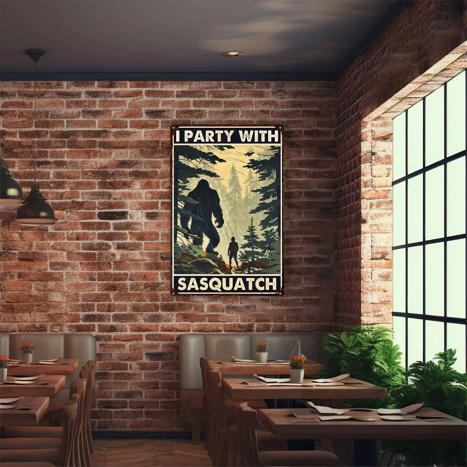 FLFGIDD Ретро жестяной знак кемпинг и Бигфут I вечерние с Sasquatch металлический Man