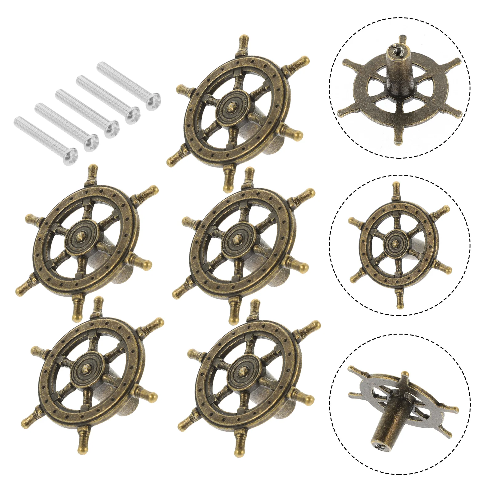 

5 Pcs Drawer Pull Steering Wheel Handle American Style 5.34X5.34X2.52CM Zinc Alloy