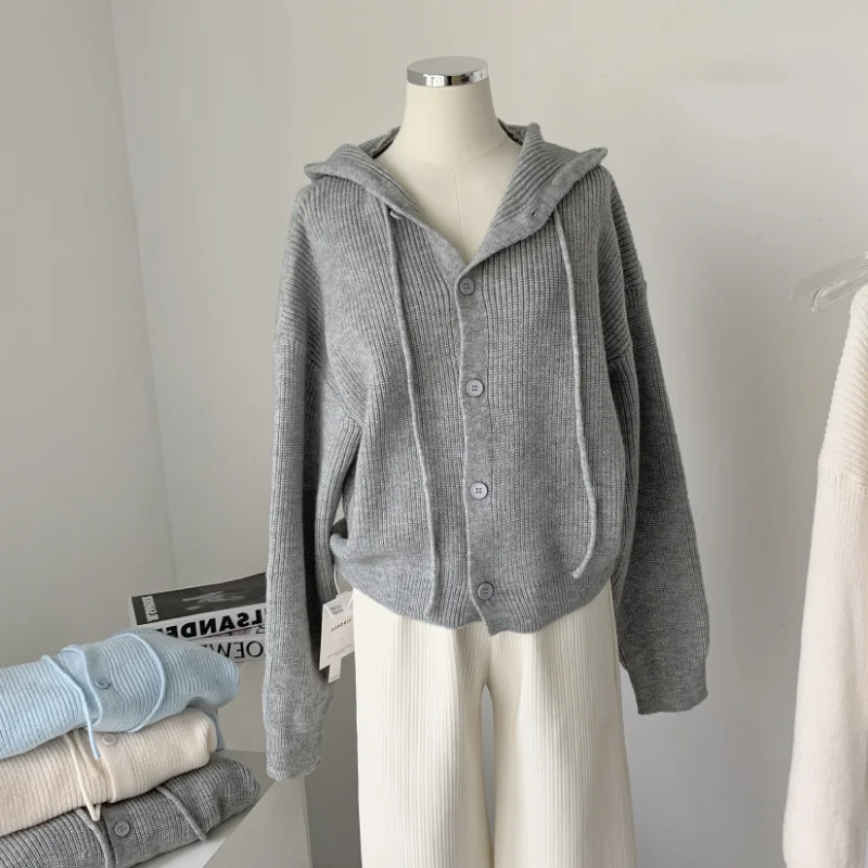 

Cardigan Knitted Shirt Women Hooded Sweater Casual Sweater Fashion Knit Spring Autumn Women Long Cardigan Top Coat New 24029