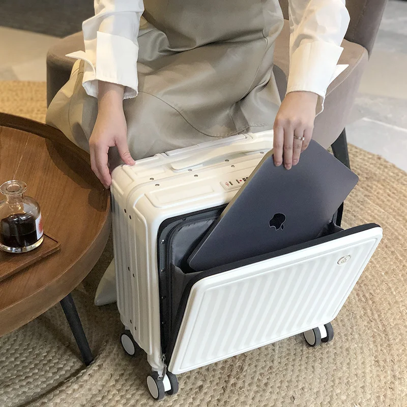 

18-Inch Small Boarding Luggage Front Opening Cover Lightweight Pull Rod Side Opening with Aluminum Frame