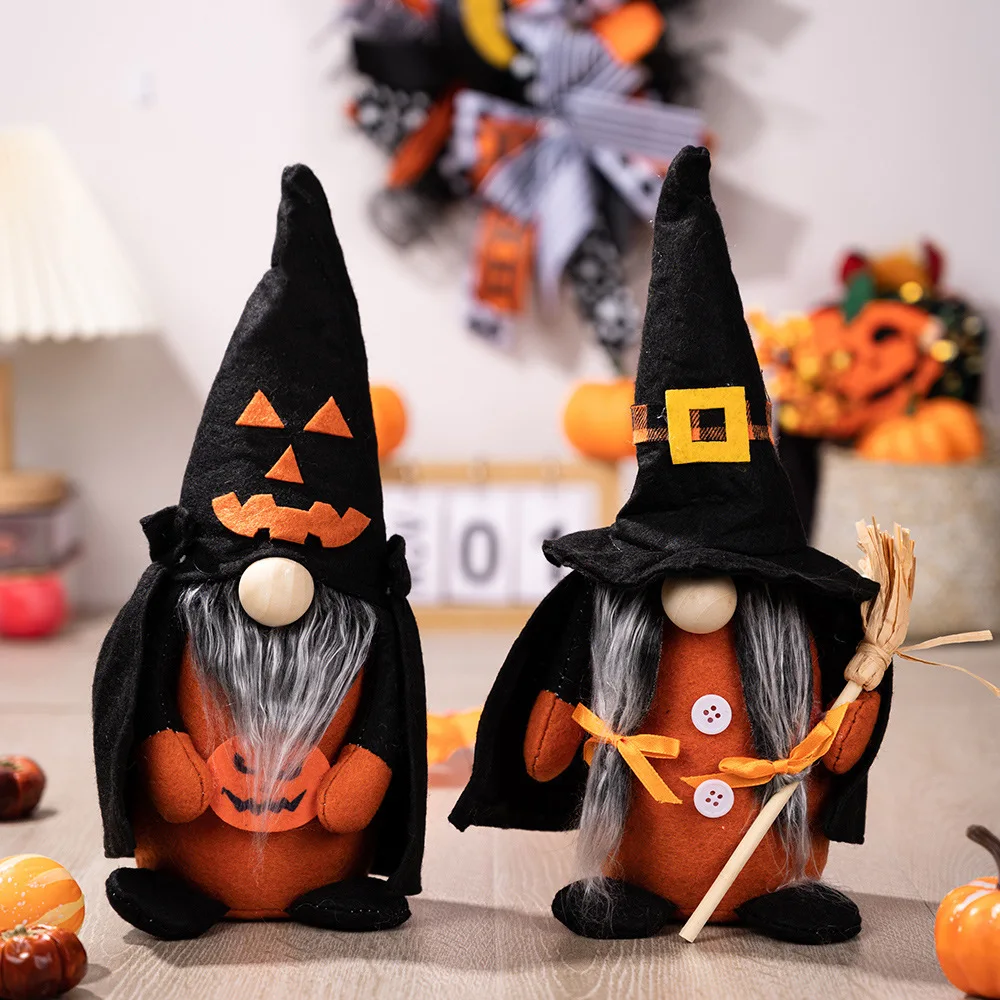 

Halloween Decoration Take Pumpkin Broom Pointed Hat Witch Home Halloween Faceless Doll Dwarf Ornaments