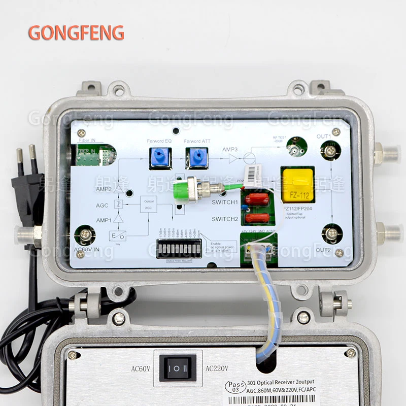 New 60V/220V Optical Receiver Two Output CATV Digital Analog Signal Ultra Low Receiving With AGC Optical Transmission Equipment
