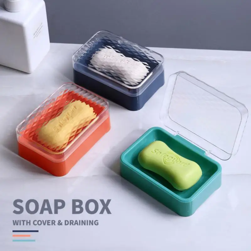 

Transparent Draining Soap Box Flip-type Drain Soap Box With Cover Drain Soap Dish Soap Holder Bathroom Toilet Kitchen Accessory