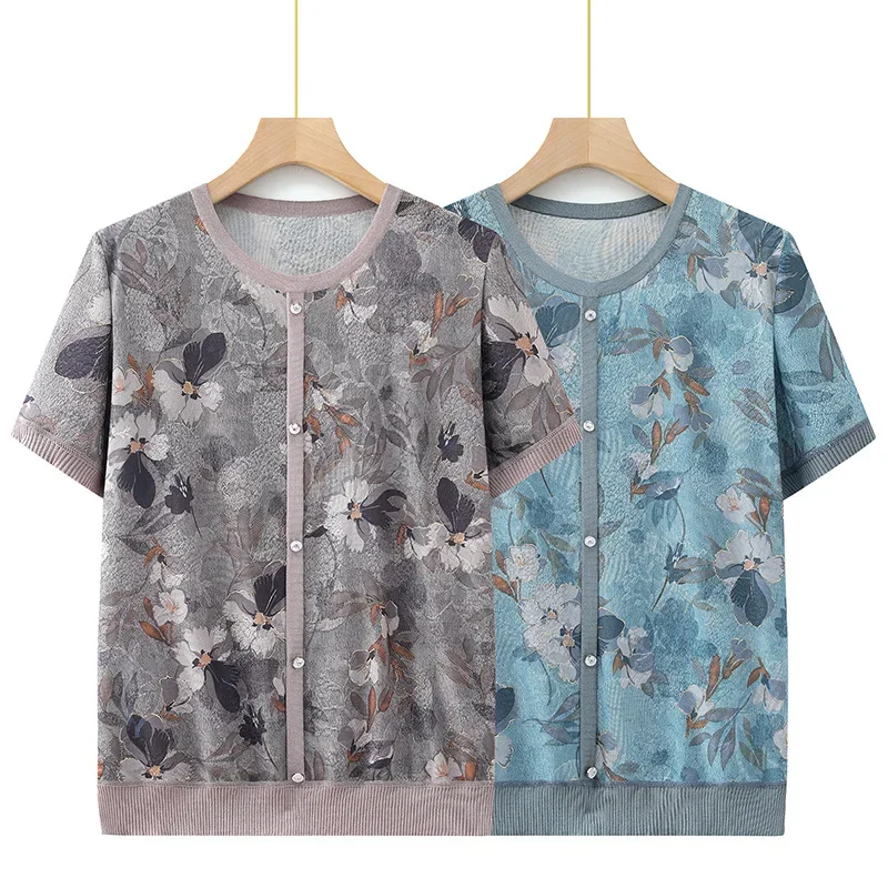 Элегантная ледяная шелковая футболка с коротким рукавом для женщин среднего и