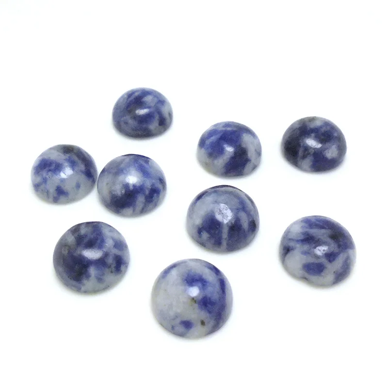 10pcs Round Agate Blue And White Cabochon Stones,10mm Natural Stone,Polished Flat Back,Jewelry Making Supplies
