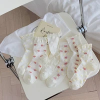 lolita kawaii japanese socks womens cute woman clothes mesh harajuku middle tube summer thin white hollow out lace underwear