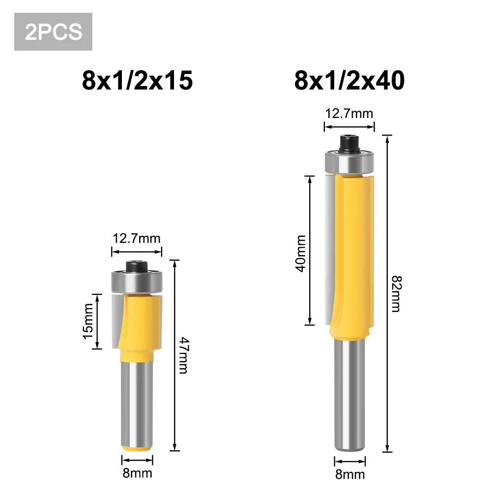 

1 шт., 8 дюймов, фрезы для обрезки заподлицо с хвостовиком для удлиненных фрез с подшипником, деревообрабатывающие инструменты, концевая фреза