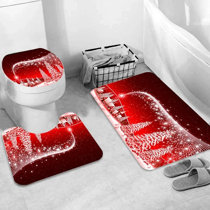 

Набор рождественских ковриков для ванной, 3 предмета, искусственные, Нескользящие коврики для ванной, набор ковриков для ванной с принтом ро...