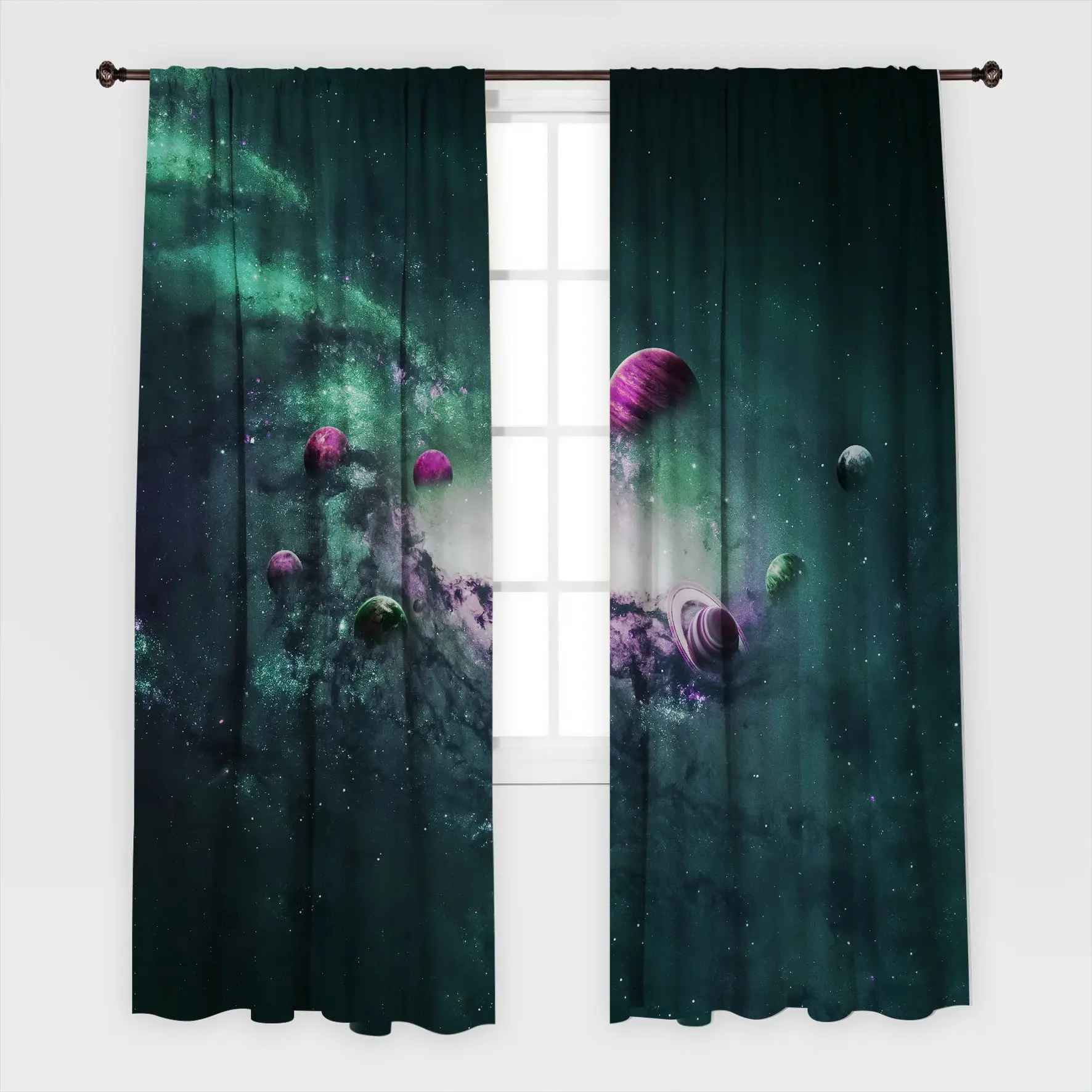 Scenery Printed Curtain / Drapes for Living Room Dining Room Dining Room Bed Room with 2 Panel Set - Multiple Sized Planets solar System Sta