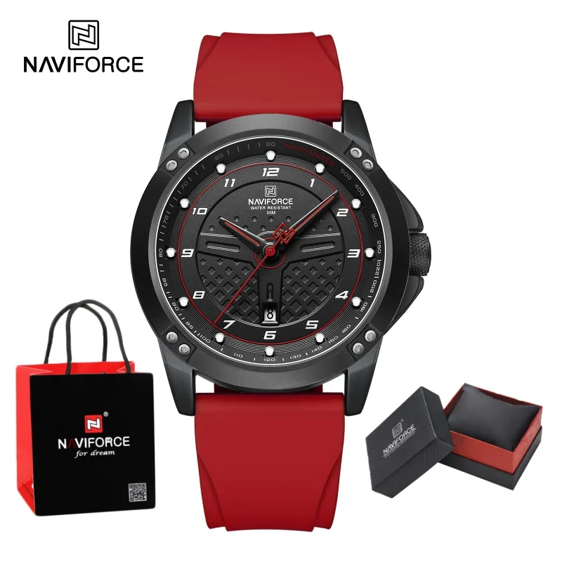 Фото Посылка подарки NAVIFORCE мужские часы спортивный силиконовый ремешок повседневные кварцевые наручные часы модные водонепроницаемые мужские светящиеся часы мужские №1