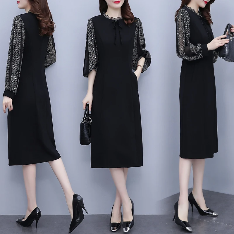 EHQAXIN осеннее новое женское платье модное 2024 повседневное сетчатое свободное