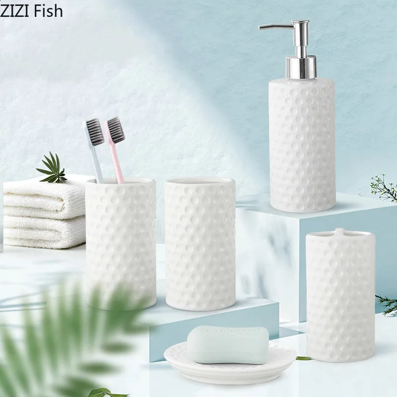 

Керамический набор из пяти предметов для ванной комнаты, набор для мытья в современном стиле для дома, гостиницы, ванной комнаты, дозатор мыла и чашка для полоскания рта, набор свадебных подарков