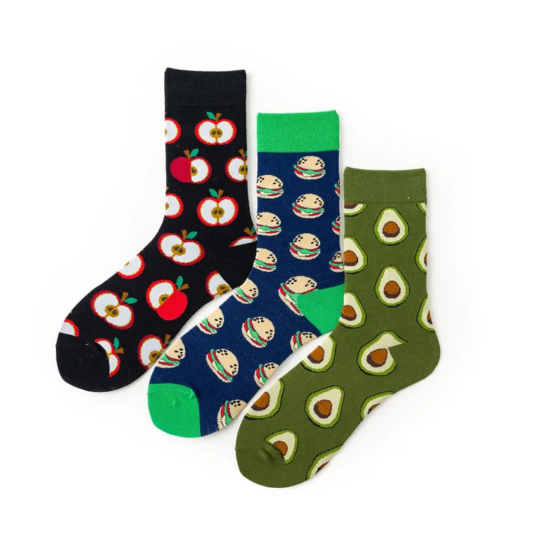 1 Pair Funny Harajuku Women Casual Cartoon Fruit Sock Avocado Socks Kawaii Egg Cookie Donuts Colorful Japanese Skateboard Socks