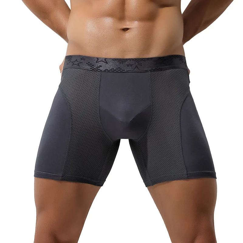 

L-6XL Modal Boxers Men Underwear Cueca Mesh Panties Man Breathable Pouch Underpants Male Long Leg Pants Plus Size Boxershorts