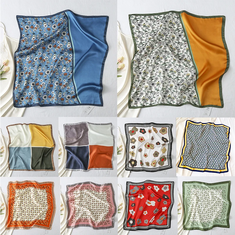 

70*70cm Fashion Silk Satin Hair Scarf Women Handkerchief Hijabs Foulard Scarves Female Bandana Shawl Silk Satin Neck Scarf