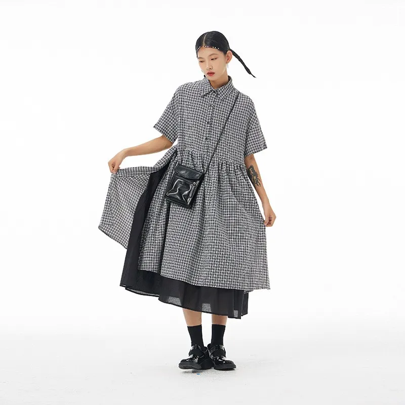 Женская тонкая юбка с имитацией двух платьев свободная в Корейском стиле модель