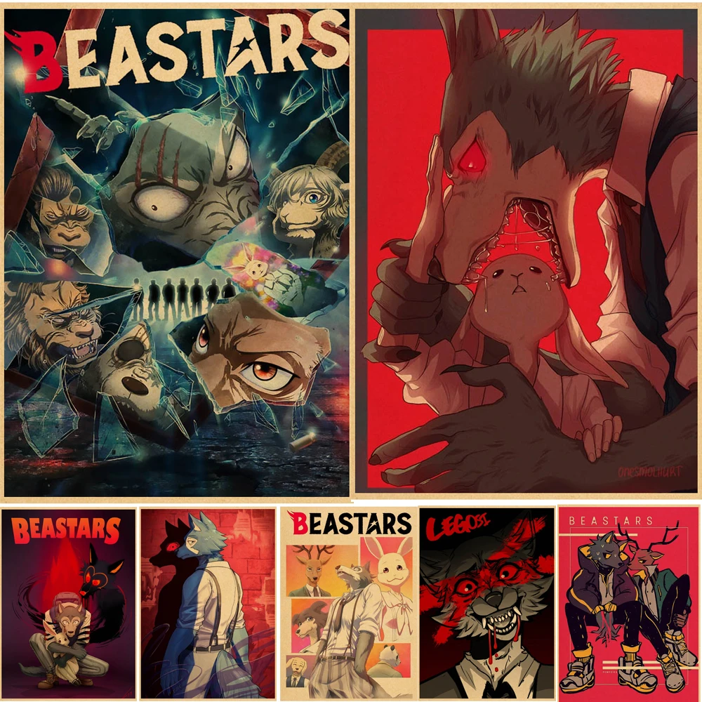 

Постер японского аниме Beastars, милый мультяшный Декор манга, настенные наклейки из крафт-бумаги, Художественная печать, украшение для дома и к...