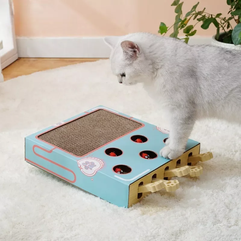

2023 2022 New Cat Toy Chase Hunt Mouse Cat Game Box 3 in 1 with Scratcher Funny Cat Stick Cat Hit Gophers Interactive Maze Tease