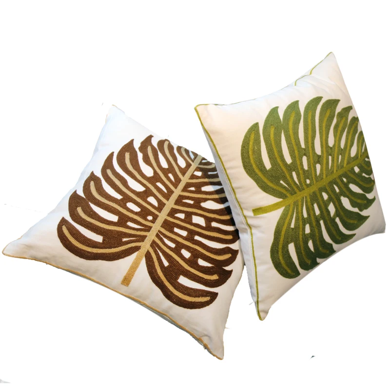 

Nordic Cotton Linen Plant Embroidery Flower Cushion Cover Simple Green Home Decor Pillow Covers Decorative