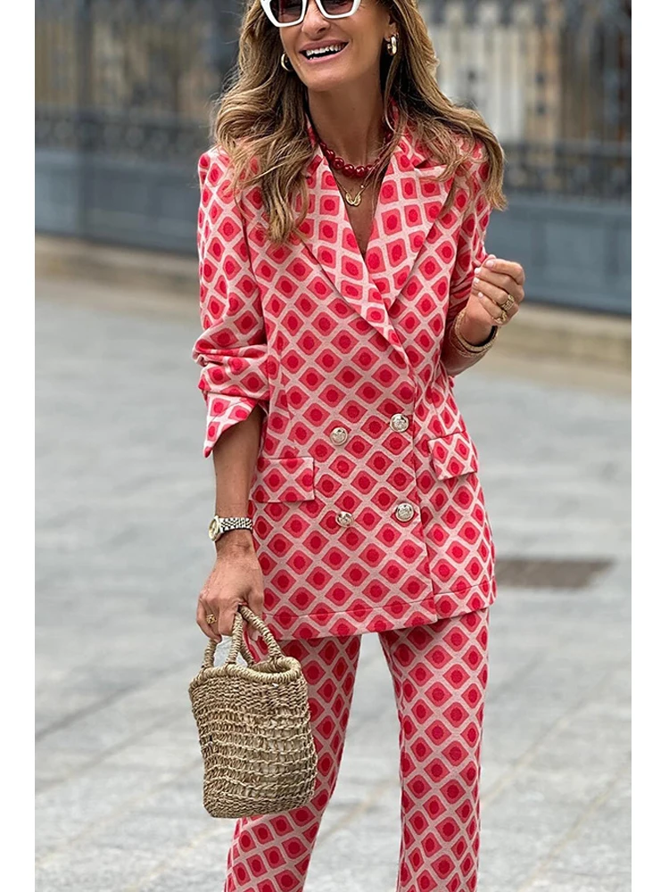 Женский комплект из двух предметов с принтом повседневные длинные пиджаки и