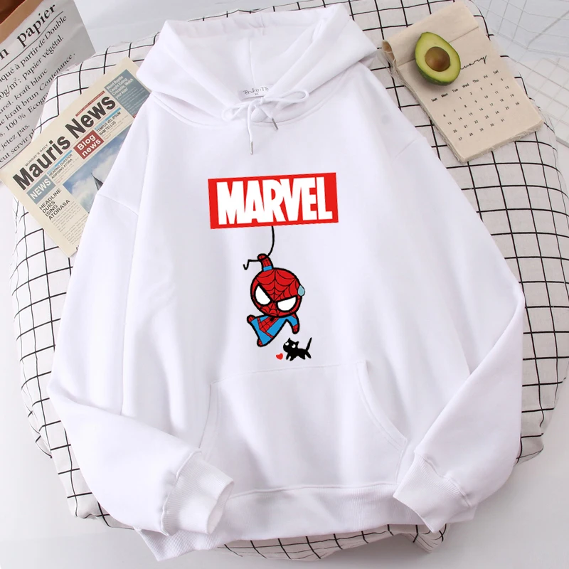 

Новинка, женские толстовки в стиле «тройной Marvel», кавайная забавная уличная одежда с супергероями, повседневные милые Мультяшные толстовки...