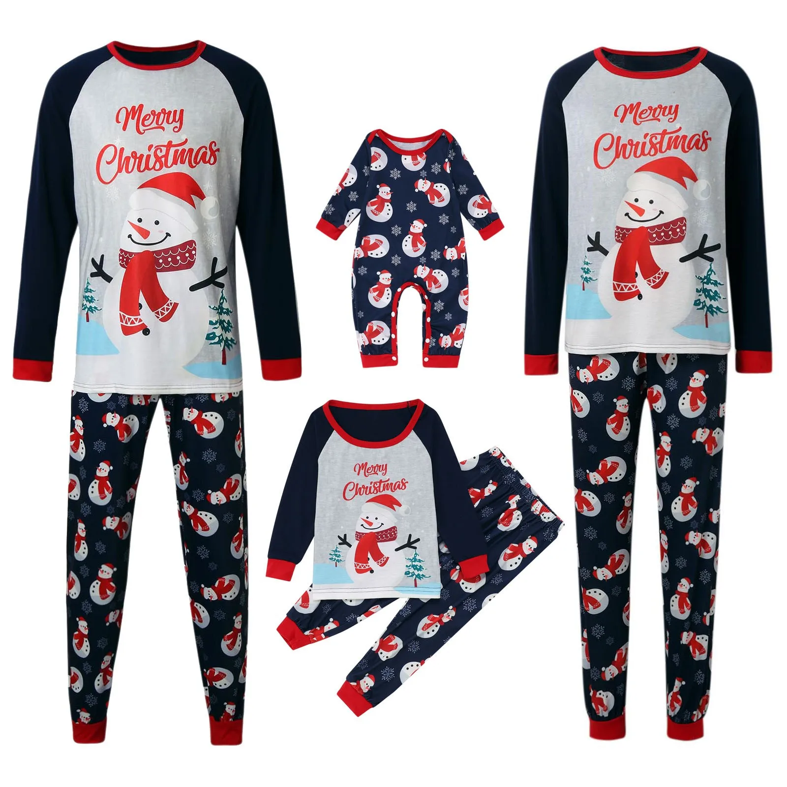 Рождественский семейный наряд с принтом снеговика пижамы для мамы и папы
