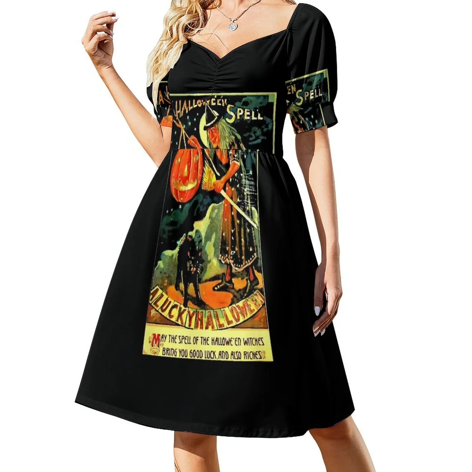 Винтажное платье ведьмы на Хэллоуин с короткими рукавами платья длинными
