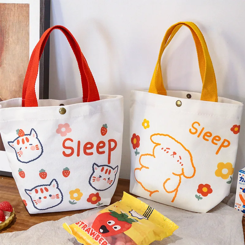 

1 Pc Women Cartoon Mini Handbag Fashion Korean Style Small Shopping Bag for Girl Fresh Reusable Canvas Storage Tote Bag