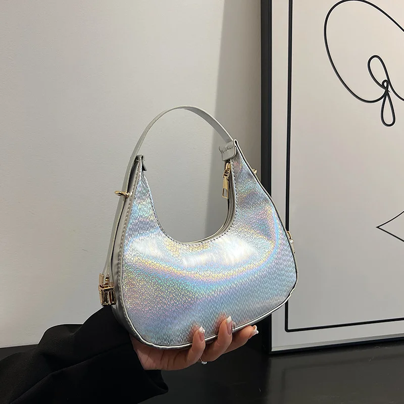 

Trend Women Armpit Shoulder Bag Retro Casual Women Totes Underarm Bags Female Leather Laser Color Chain Handbag for Women 2023