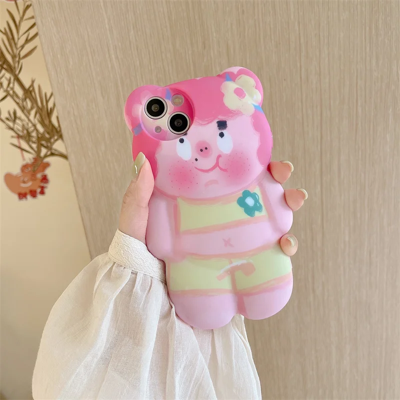 

Cartoon Unique 3D Big Bear Shape Cute Clown Pattern Phone Case For IPhone 12 11 13 Pro Max Xs XR Soft Gasbag Back Cover Capa