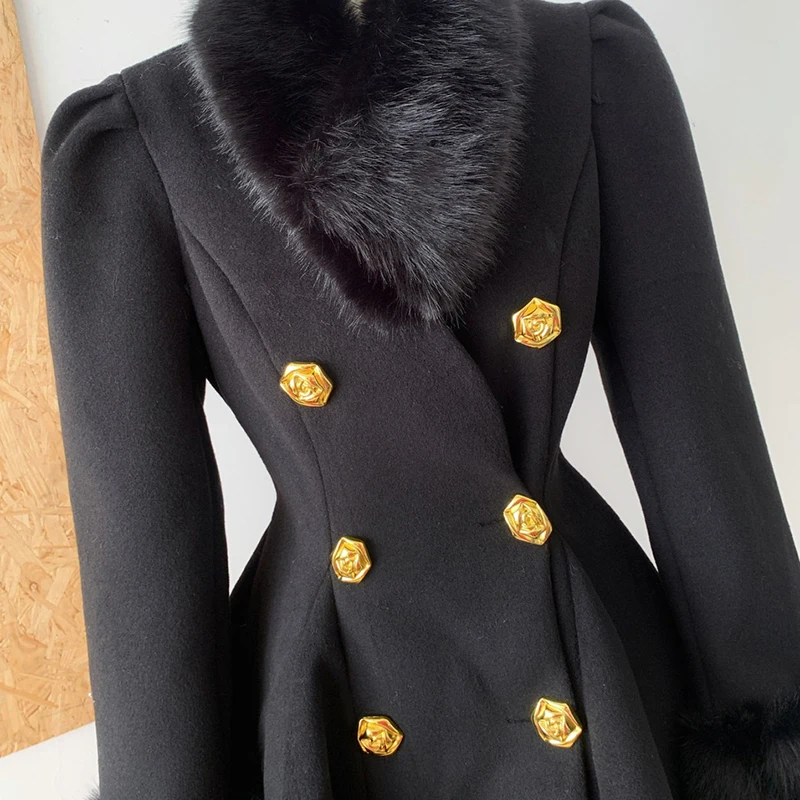 LUZHEN 2024 двубортный шерстяной пиджак со съемным искусственным норковым волосом