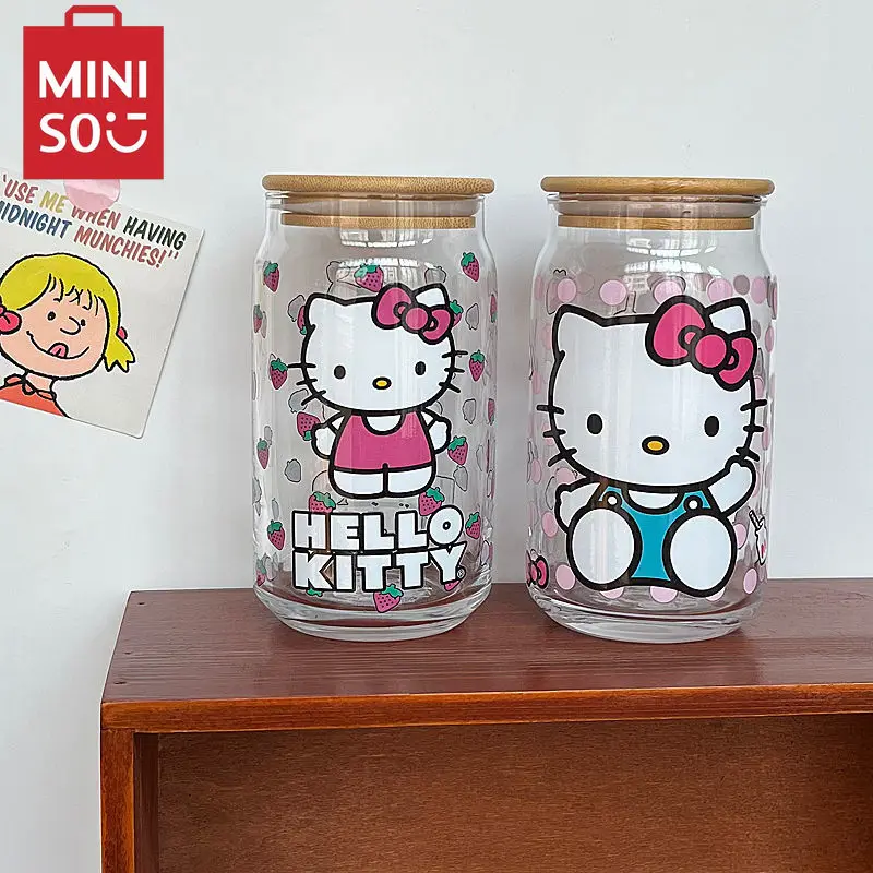 MINISO Hello Kitty стеклянная Милая мультяшная чашка для воды большая емкость соломенная