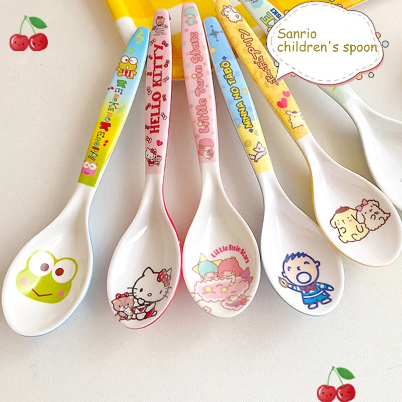 

Sanrio Anime Hello Kitty Children Spoon Kawaii My Melody Pom Pom Purin Gudetama Melamine Baby Feeding Spoon Mixing Soup Ladle
