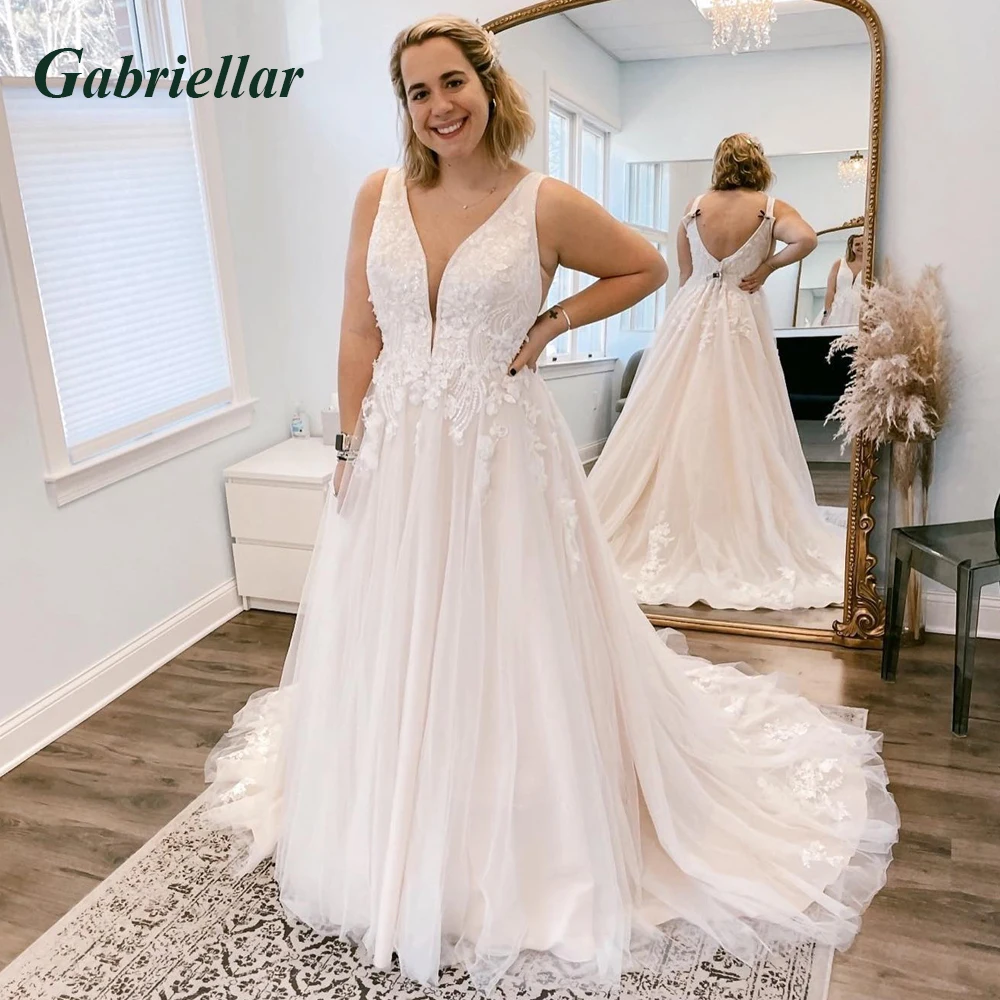

Gabriellar Classic Tulle Wedding Dress For Women Sleeveless V-neck Backless A-line Sweep Train Abito Da Sposa Made To Order