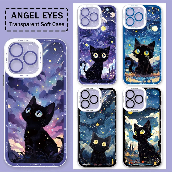 Чехол для Xiaomi 14T 13T 12T 11T 10T 14 13 12 11 Lite 5G NE POCO F6 X6 Pro X3 NFC X5 X4 GT F3 F4 F5 M6 Starry Sky Black Cat Clear