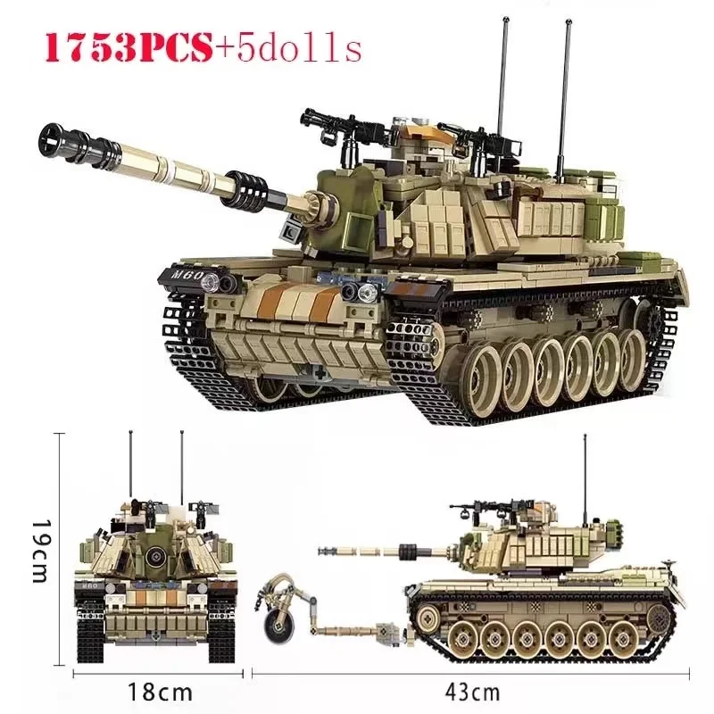 

PANLOS 1753 PCS Military WW2 Israel M60 Magach Main Battle Tank Model Building Blocks Children's Toy Stickers Gift Small Bricks