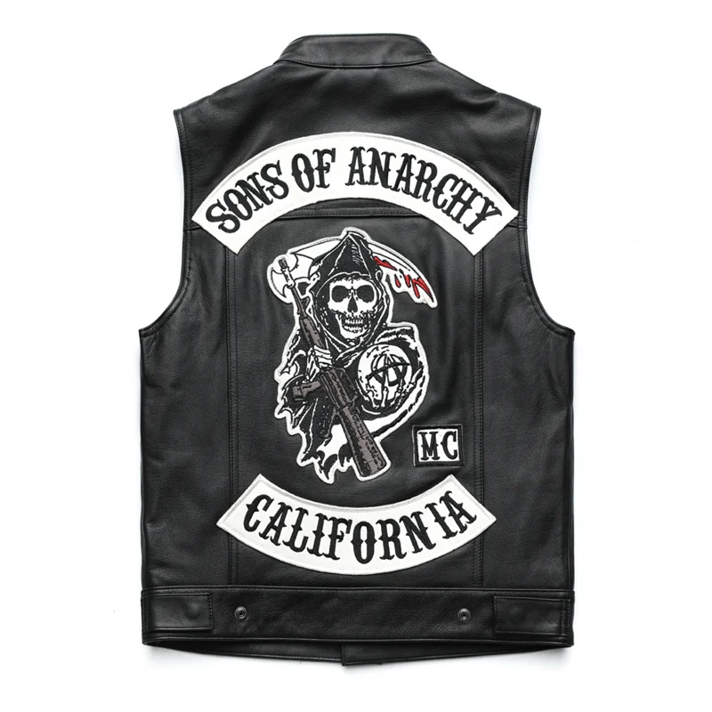 

Free DHL Shipping Men's Skull Motorcycle Leather Vest 100% Genuine Cowhide Skin Biker Vest Men's Spring and Autumn Waistcoat