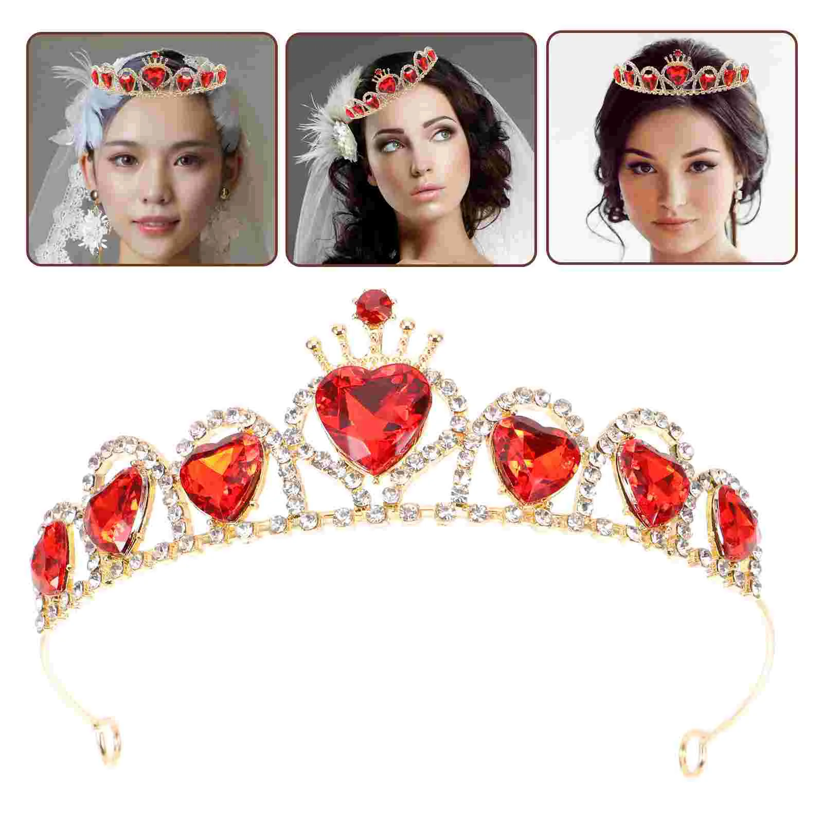 Тиара с красным сердцем элегантная корона головной убор свадебный ретро-декор