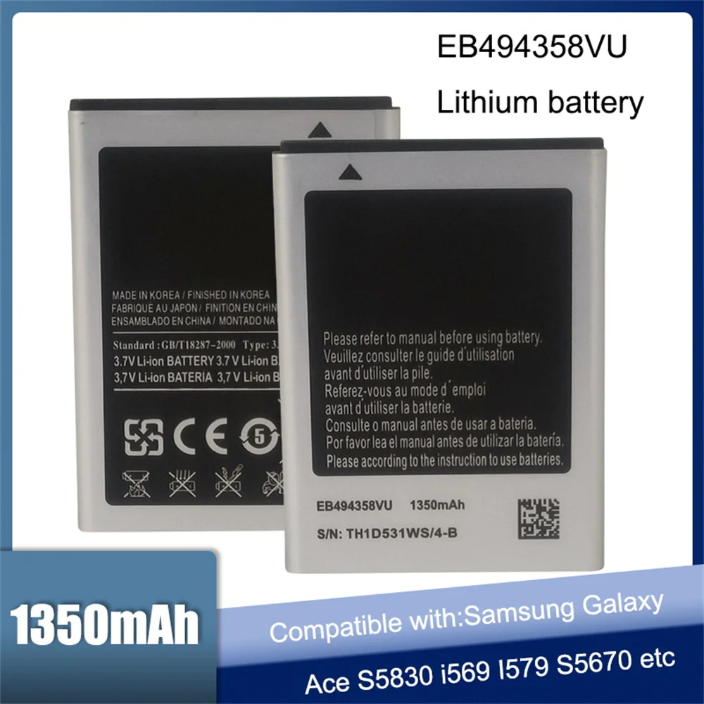 

Original Battery EB494358VU For Samsung Galaxy Ace S5830 S5660 S7250D S5670 i569 I579 GT-S6102 S6818 GT-S5839i 1350mAh