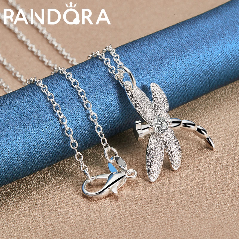 

RAIVDQRA 925 Stamp Silver Necklace For Man Women 16-30 Inch Chain Dragonfly Zircon Pendant Neck Chain Charms Fashion Jewelry