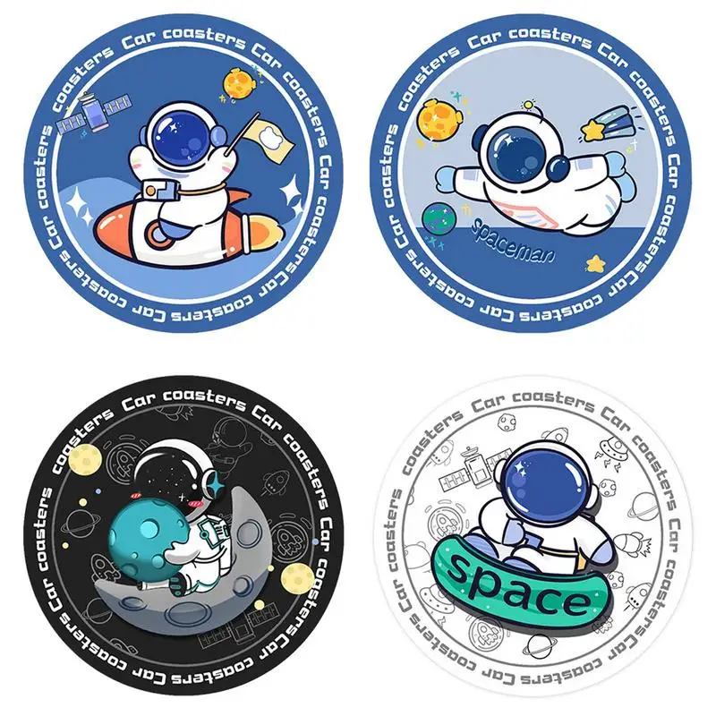 

Cute Coasters Astronaut Pattern Car Bottle Coasters New Automotive Cup Mats Accessories Interior Decor Decorations For Women