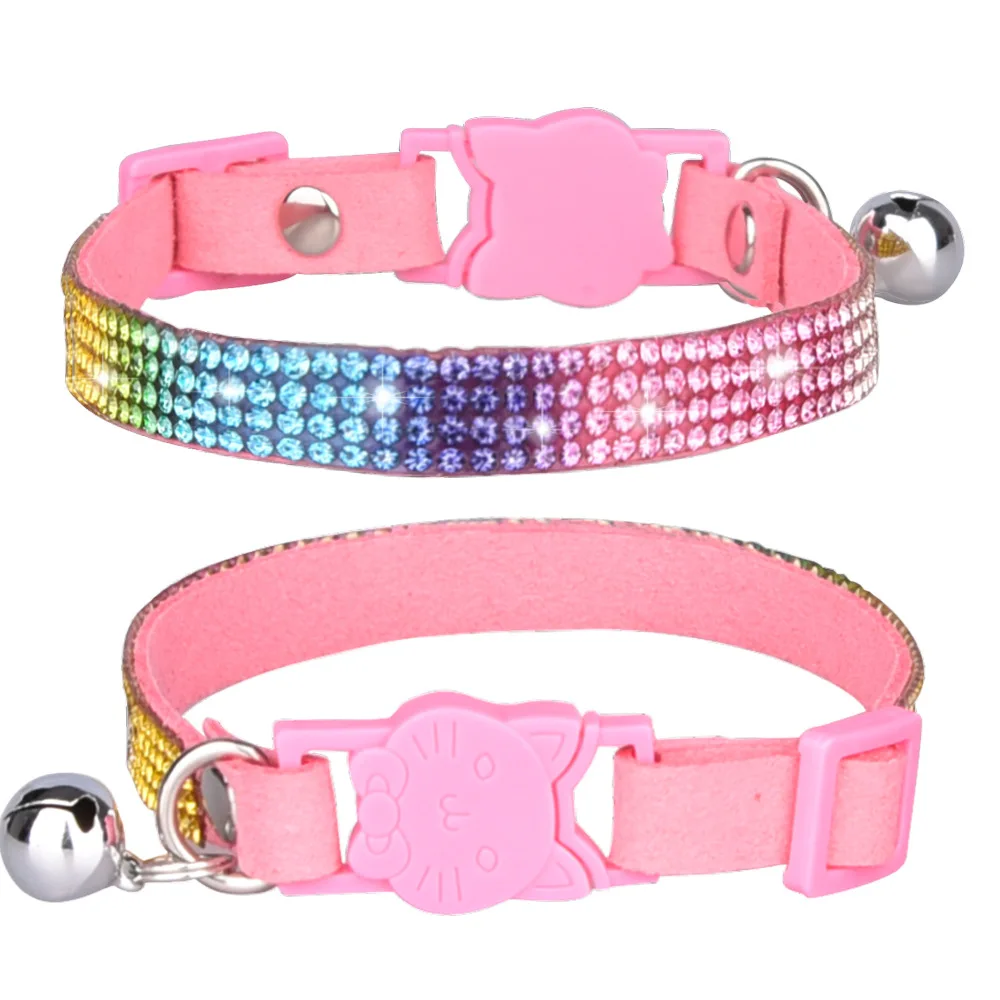

Spring and Summer Shiny Rhinestone Collar Microfiber Soft and Comfortable Cat and Dog Collar with Bell Dog Collar