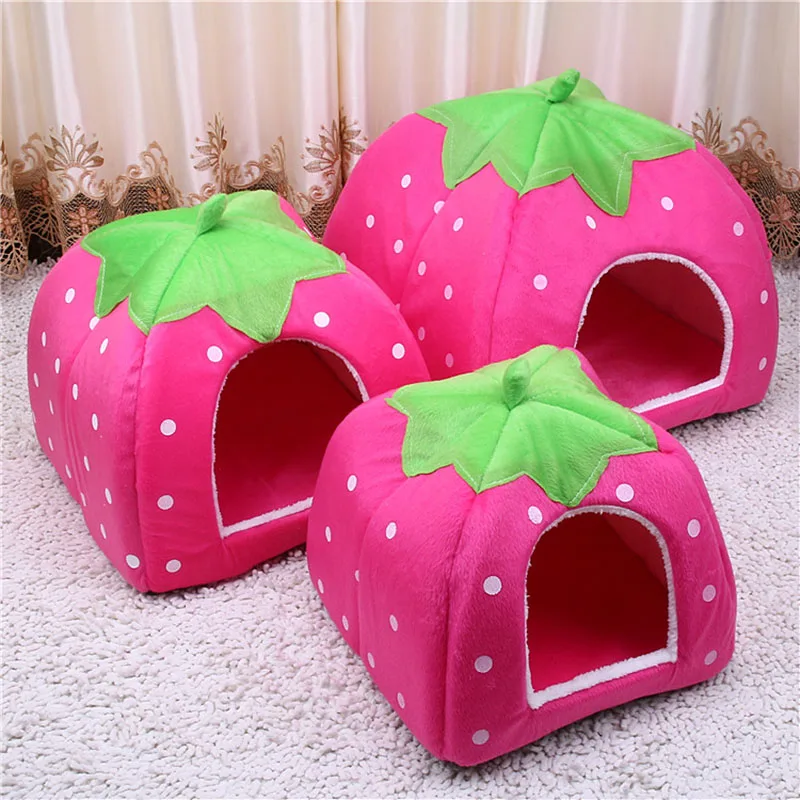 

Hot Sale Cute Pet Supplies Dog House Soft Pink Cat Rabbit Bed House Kennel Doggy Warm Washable Cushion Baskets for Puppy Home
