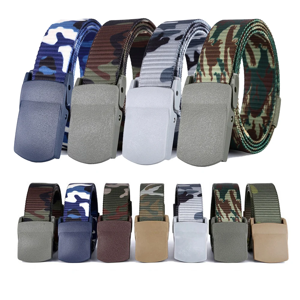 Men Camouflage Canvas Belts Plastic Smooth Buckle Belt Prevent Allergy Adjustable Outdoor Sports Training Tactical Women Belt