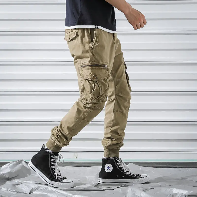 

2022 New Spring Autumn Men's Cotton Casual Cargo Pants Multi Pockets Fashion Elastic Waist High Quality Trousers Male B236