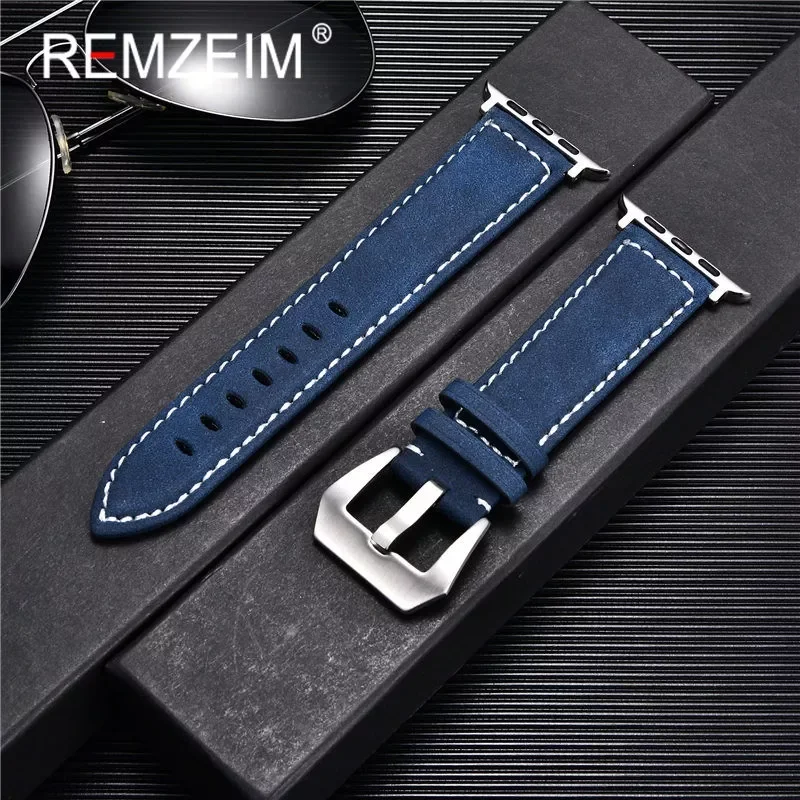 

Matte Leather Strap For Apple Watch Band 44mm 40mm 42mm 38mm Smartwatch Accessories Bracelet iWatch 3 4 5 6 7 se Steel Buckle